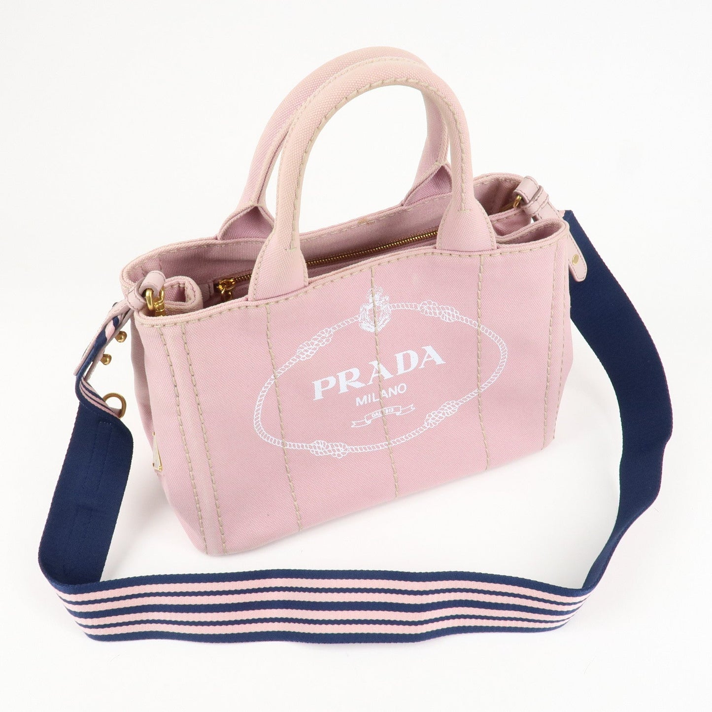 PRADA Canapa Mini Denim Hand Bag Tote Bag Pink 1BG439 d