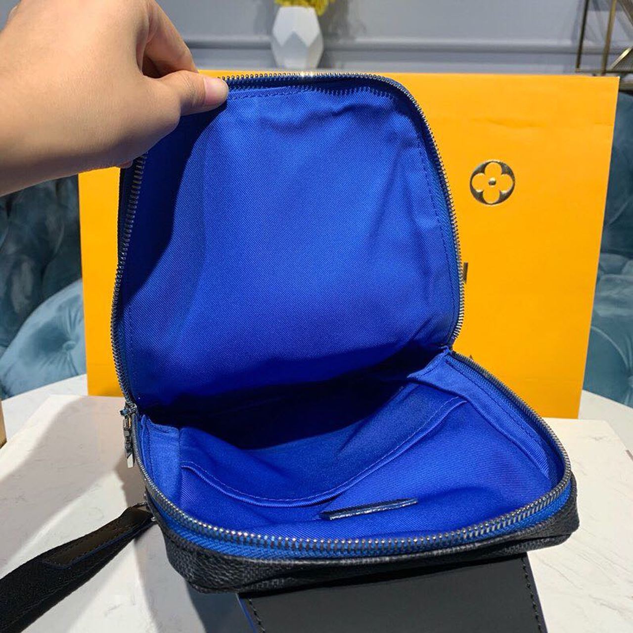 Top Quality Avenue Sling Bag Damier Graphite Canvas Blue For Men, Bags, Crossbody Bags 12.2in/31cm Top Quality N40008