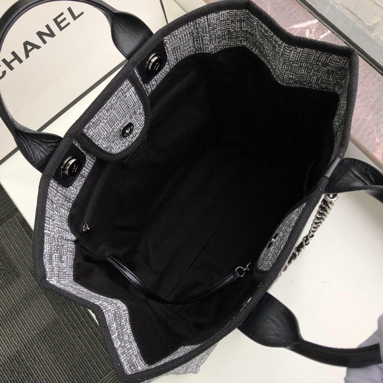 CHL Deauville Tote RafTop QualityTop Qualitya Canvas Bag Black/White For Women 14.9in/38cm