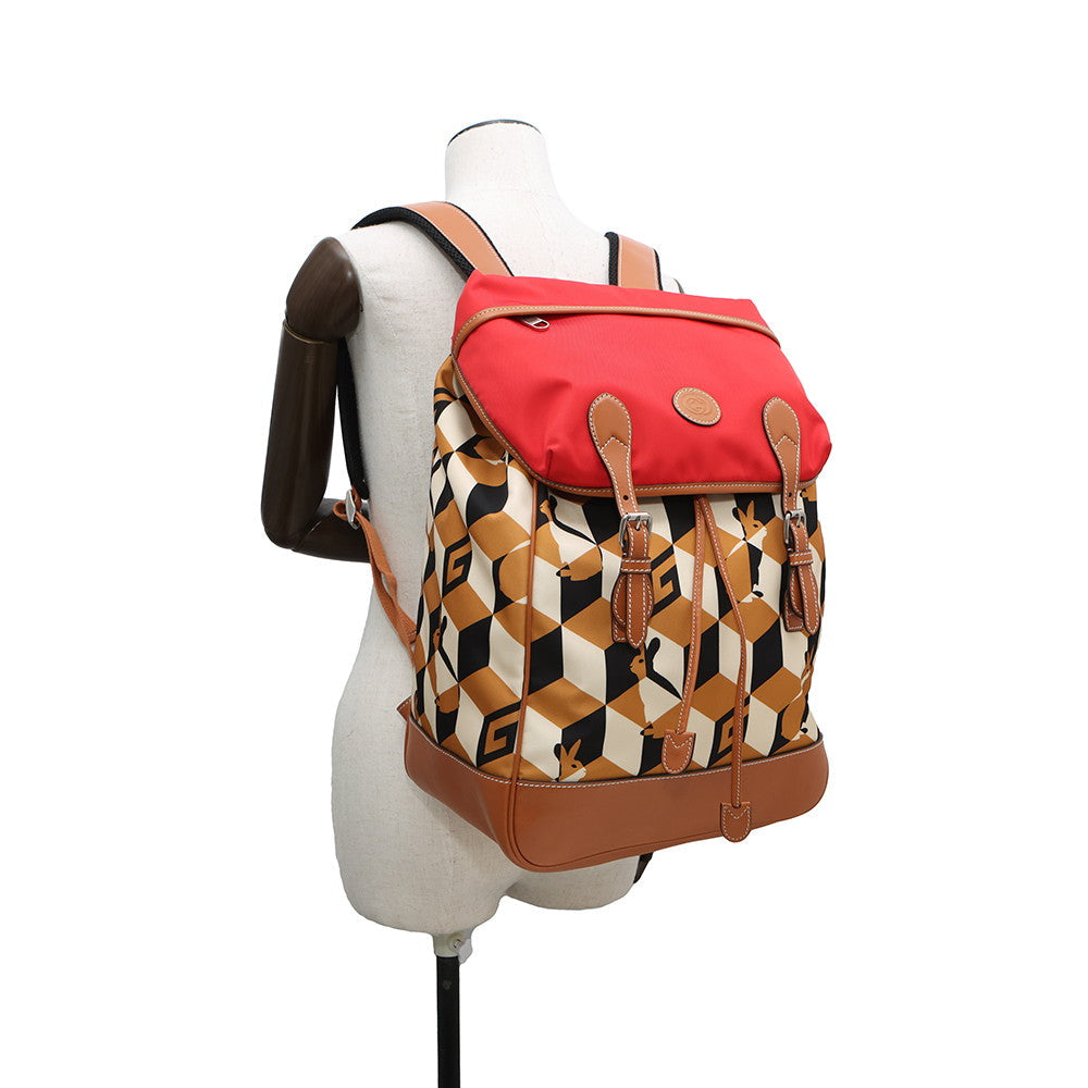 GUCCI ?Interlocking G Backpack Brown/Red696013 Nylon Leather