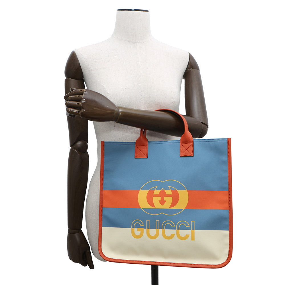 GUCCI ?Interlocking G Tote Bag Blue/Orange/White550763 Leather Nylon