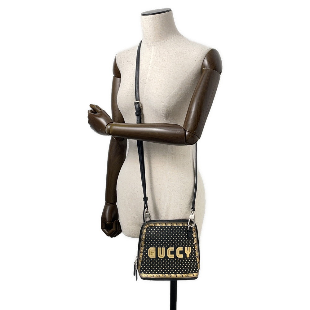 GUCCI ?GUCCY Print SEGA Collaboration Mini Shoulder Bag Black/Gold511189 Leather