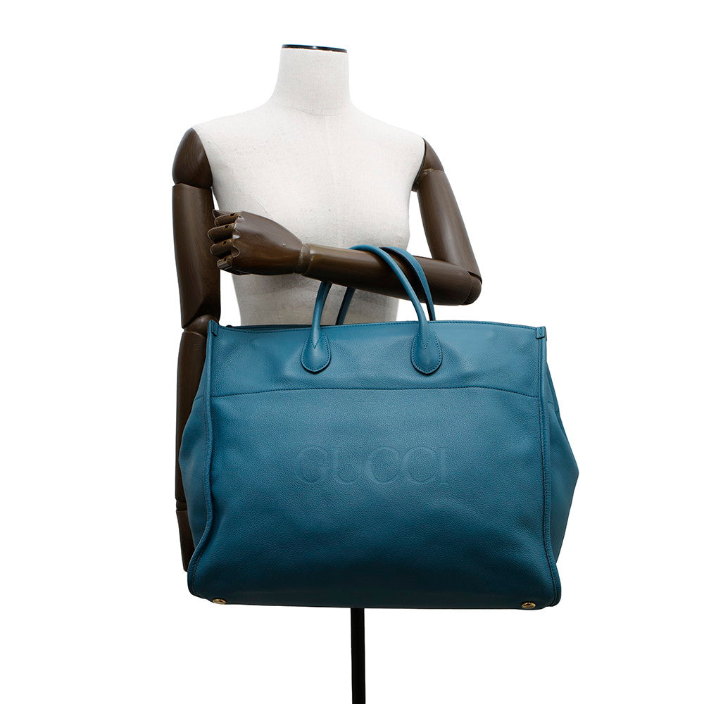 GUCCI ?Logo Large Tote Bag Light Blue674837 Leather
