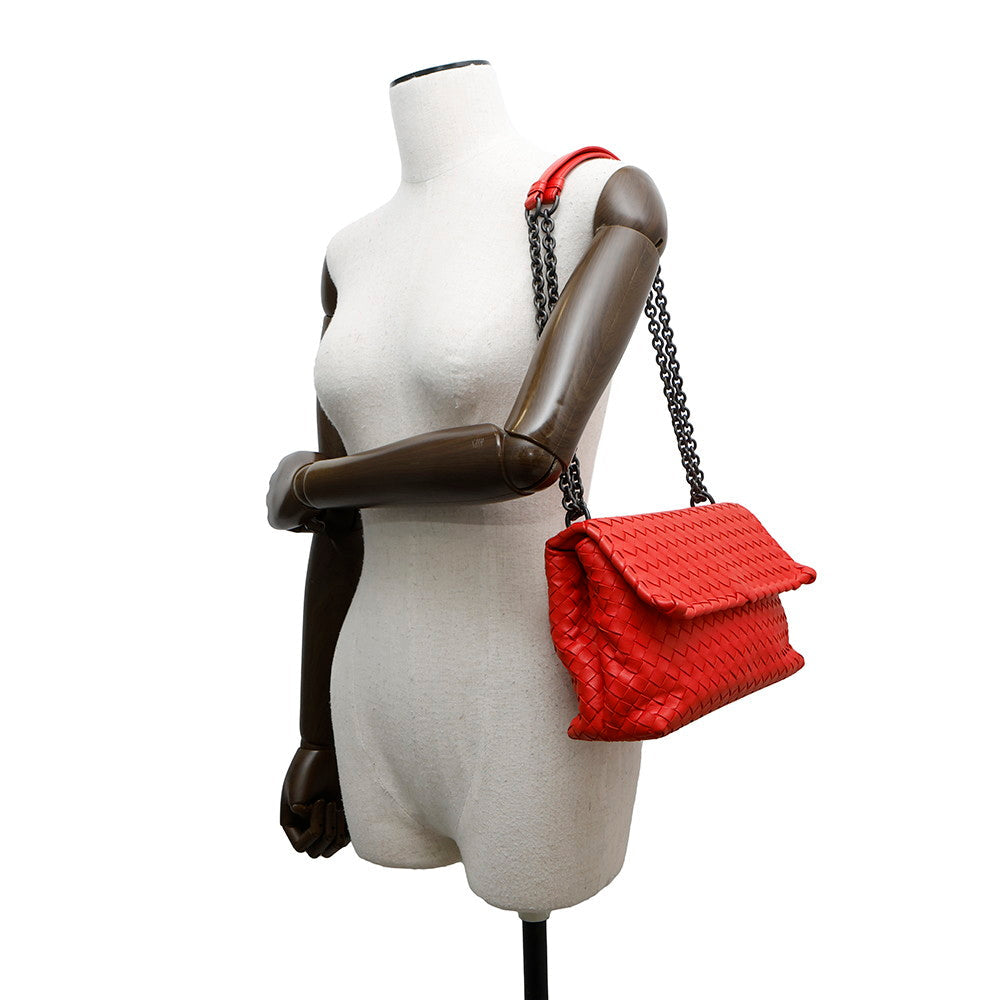 Bottega Veneta INTRECCIATO Olympia Chainshoulder Bag Red Leather