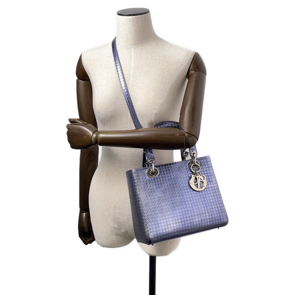 Dior ?Ladies Dior 2WAY Handbag MetalicPurple Leather Size Medium