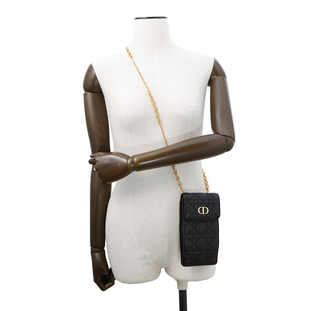 Dior ?Cannage CARO phone holder BlackS5105UWHC_M900 Calf Leather