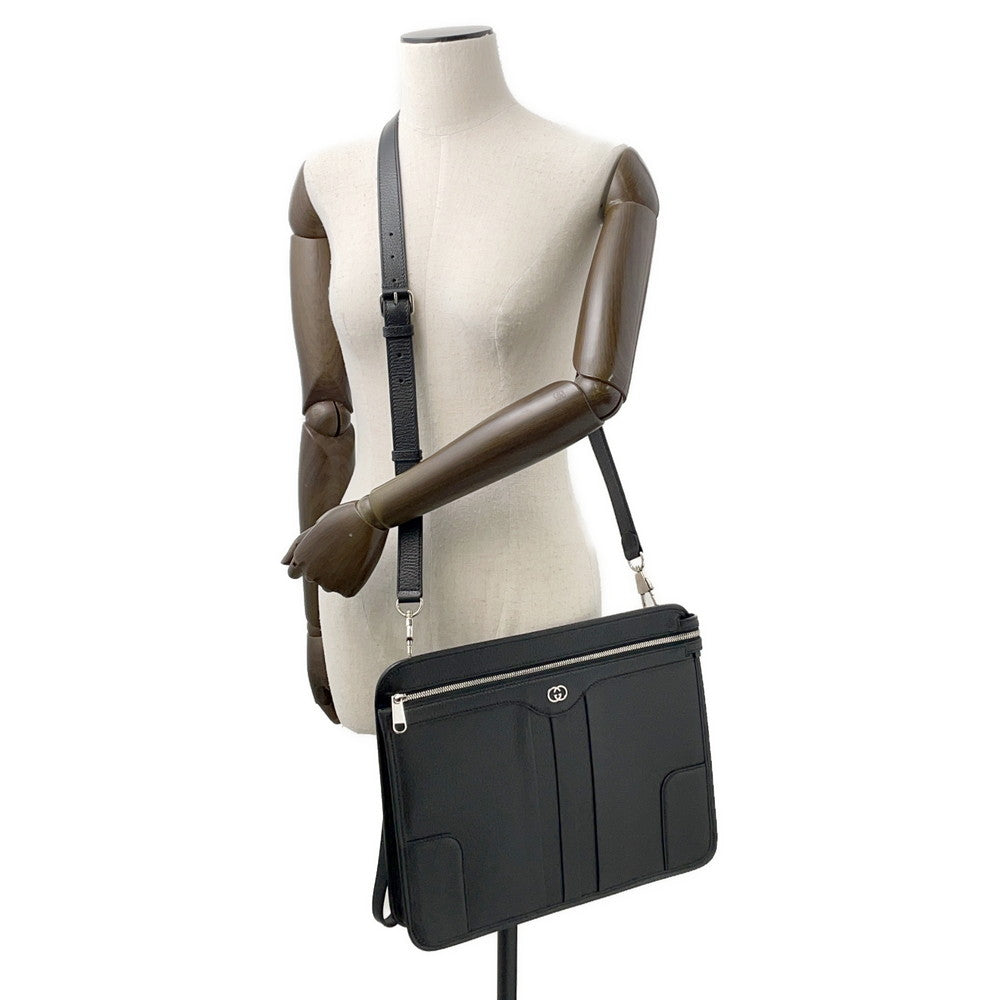 GUCCI ?Interlocking G messenger bag Black735111 Leather