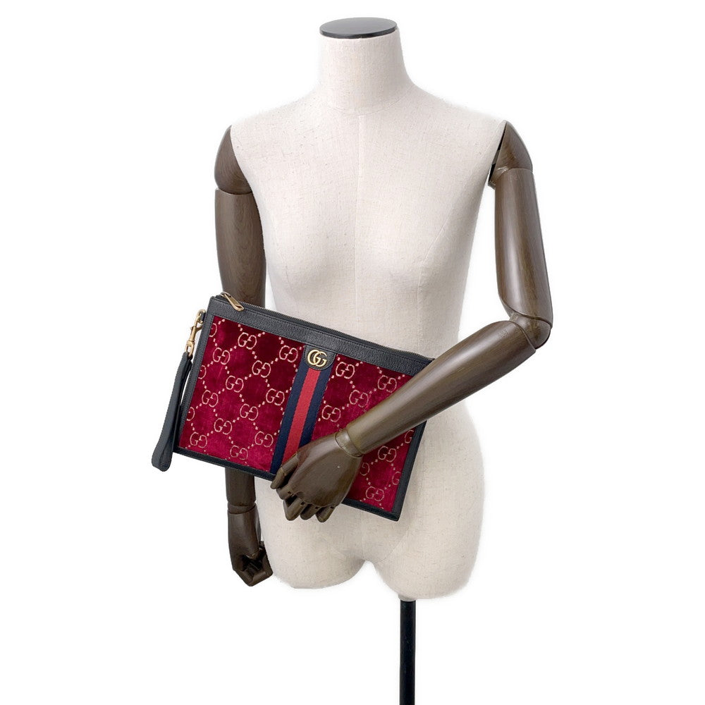 GUCCI ?GGVelvet Clutch Bag Red/Black575371 Velvet Leather