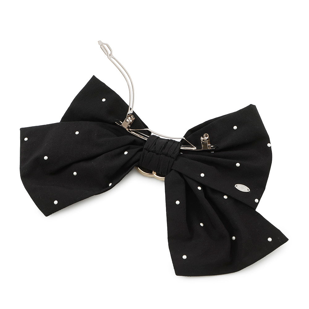 CHANEL CC Logo Pearl Ribbon Barrette BlackAAA720 Cotton100% Faux Pearl