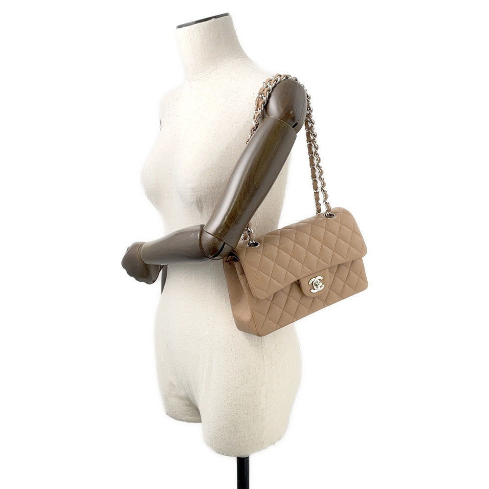 CHANEL Matelasse W Flap ChainShoulder Bag BeigeA01113 Lambskin Size 23