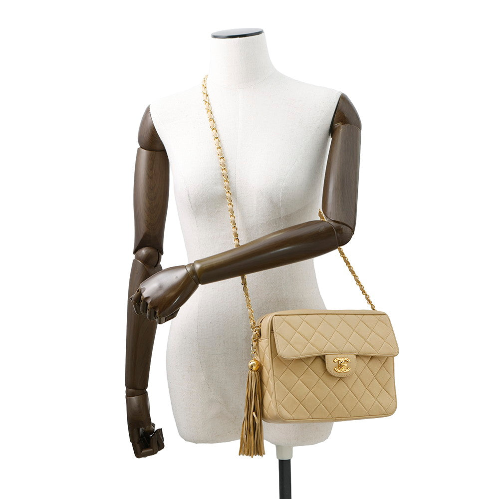 CHANEL Matelasse Tassel Chain Shoulder Beige Lambskin
