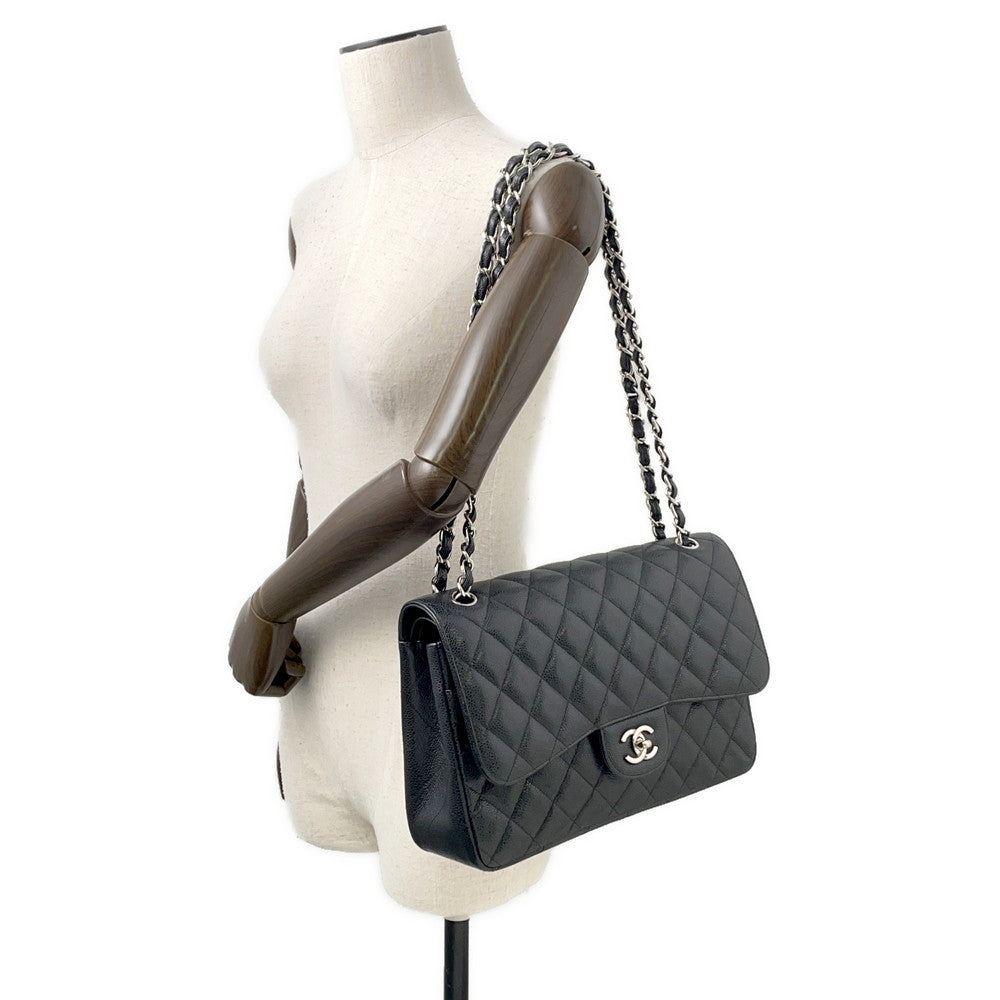 CHANEL Matelasse W flap ChainShoulder BlackA58600 Caviar Leather Size 30