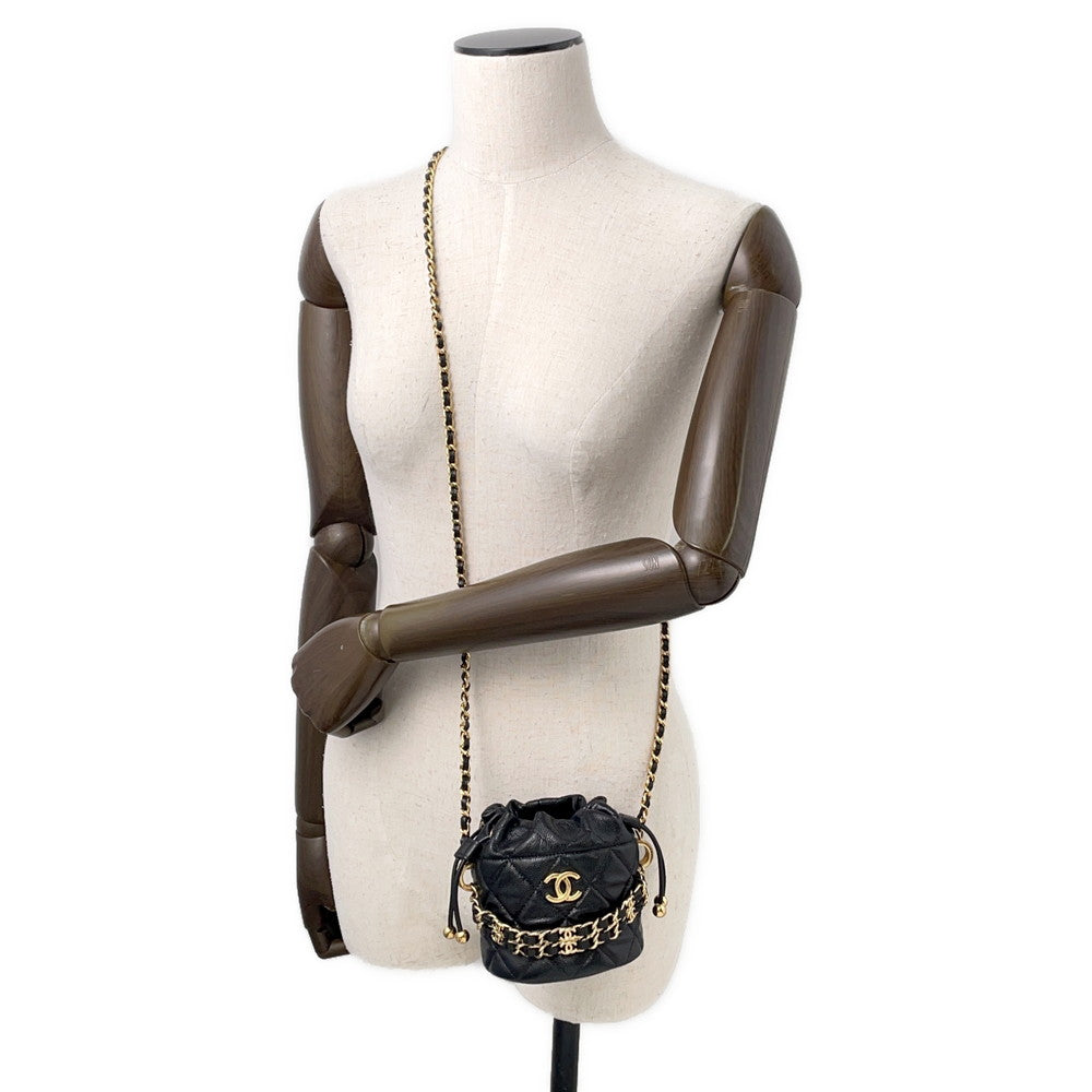 CHANEL Matelasse Chain Bucket Bag BlackAP3022 Caviar Leather