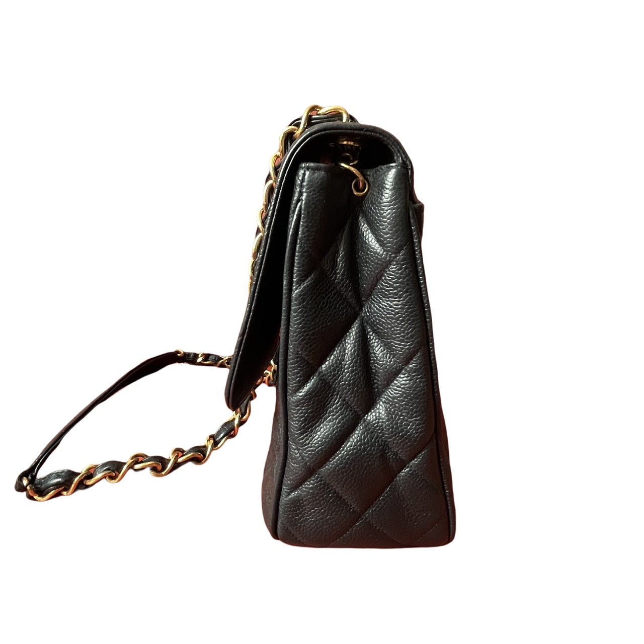 Chanel Classic Flap Navy Black Caviar Leather 24k Gold Plated Giant CC Logo, 1994-96