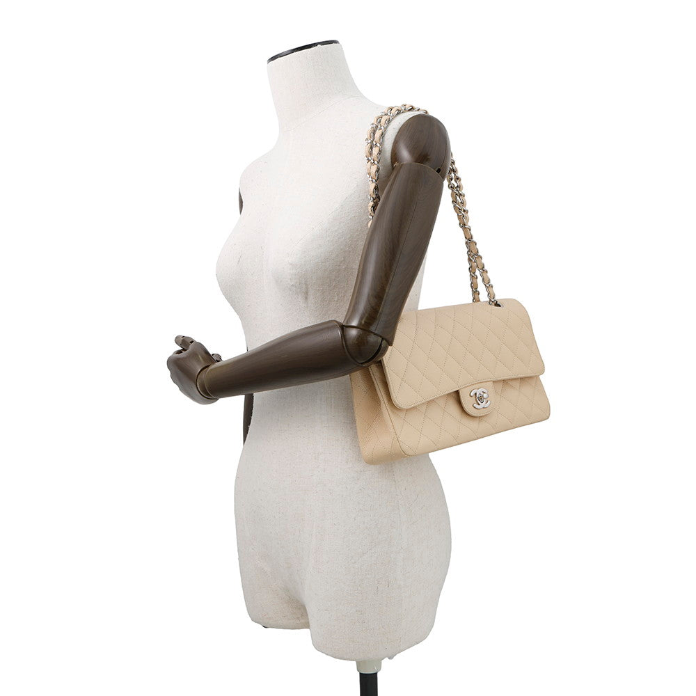 CHANEL Matelasse W Flap ChainShoulder Bag BeigeA01112 Caviar Leather Size 25