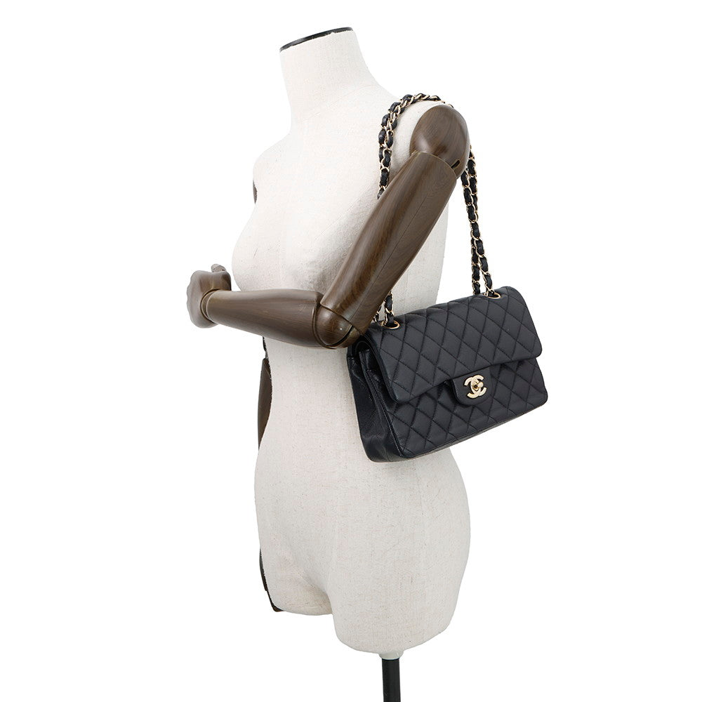 CHANEL Matelasse W Flap W Chain Shoulder Dark NavyA01113 Caviar Leather Size 23