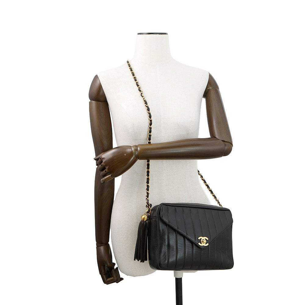 CHANEL Mademoiselle Chain Shoulder Bag with Tassel Bag Charm Black Lambskin