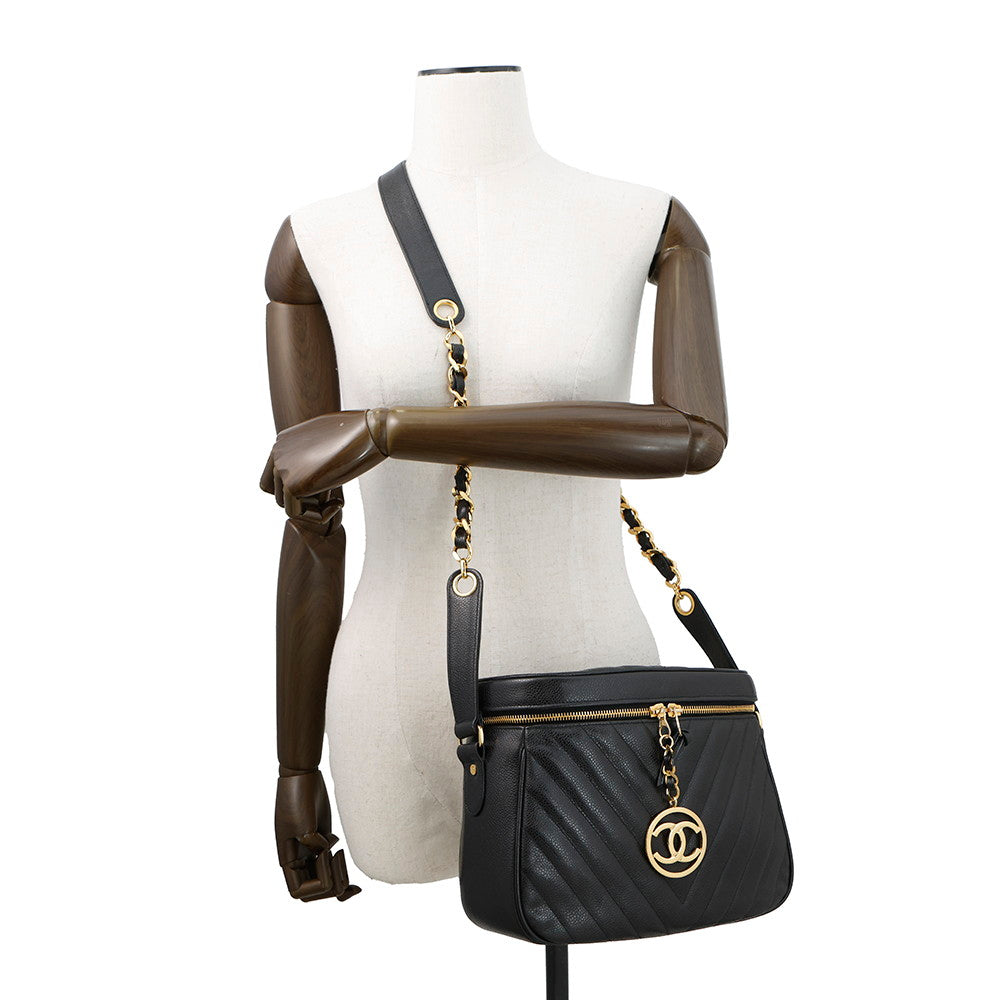 CHANEL V Stitch ChainShoulder Black Caviar Leather