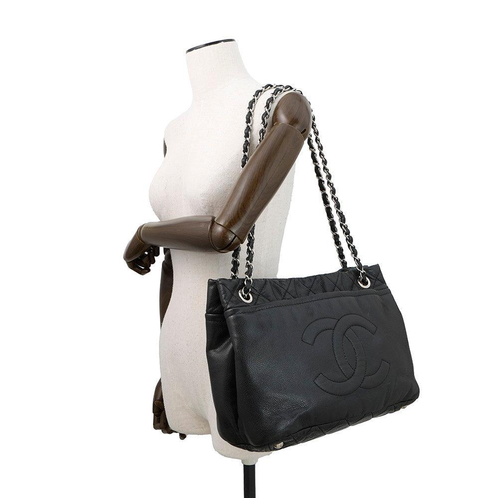CHANEL Matelasse Large CC Logo Chain Tote BlackA48374 Caviar Leather