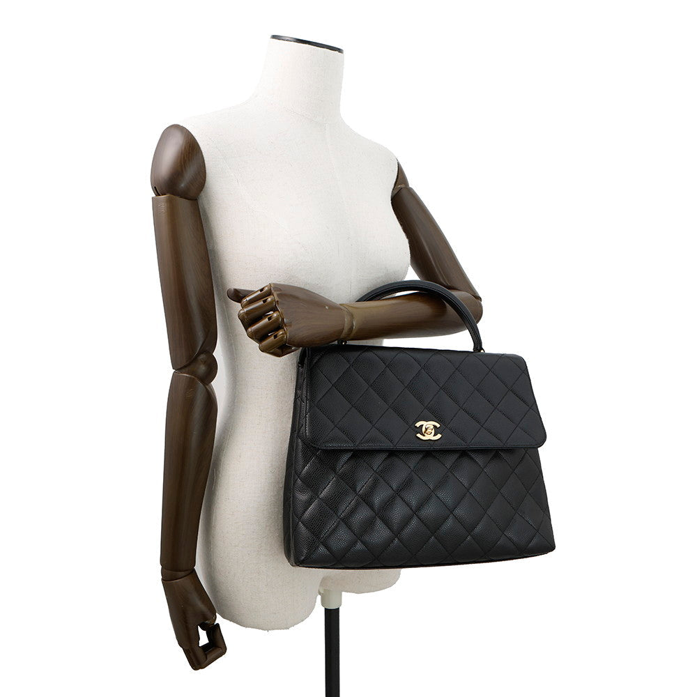 CHANEL CC Logo Handbag BlackA12397 Caviar Leather
