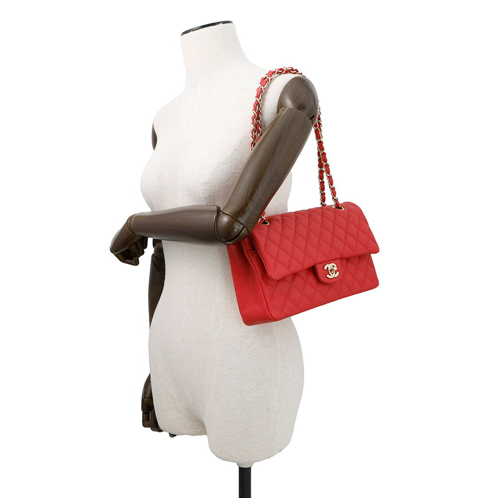 CHANEL Matelasse Double Flap ChainShoulder RedA01112 Caviar Leather