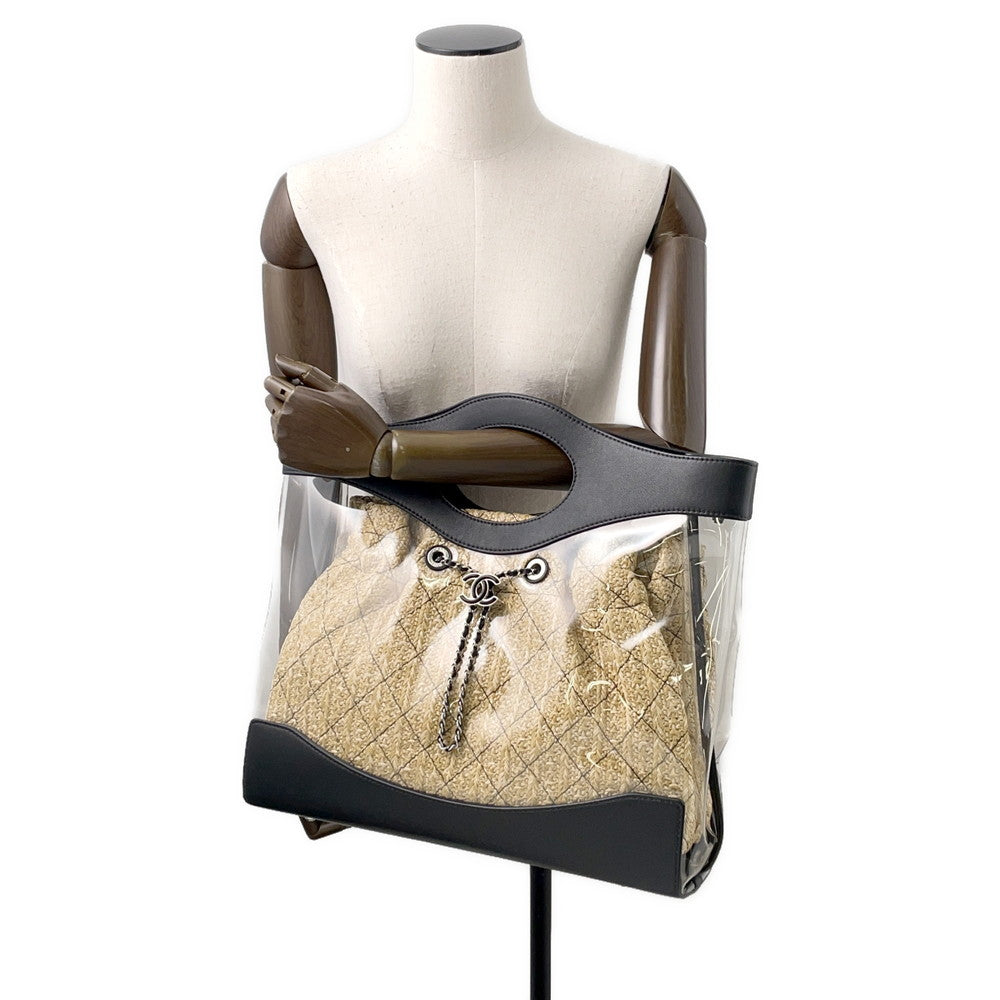 CHANEL Matelasse 2-Way Tote Transparent/Black/BeigeAS0517 Plastics Leather Raffia