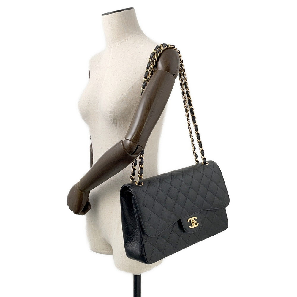 CHANEL Matelasse W Flap ChainShoulder Bag BlackA58600 Caviar Leather Size 30