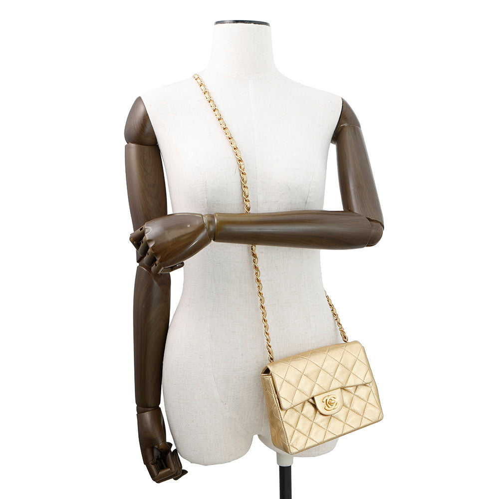 CHANEL Mini Matelasse ChainShoulder Bag GoldA01115 Lambskin Size 18