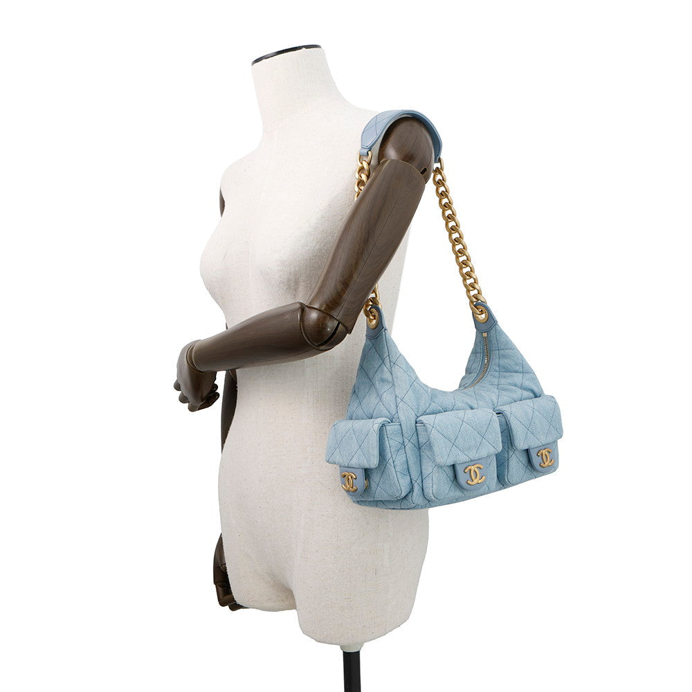 CHANEL Matelasse Hobo Shoulder Bag Light BlueAS5339 Denim