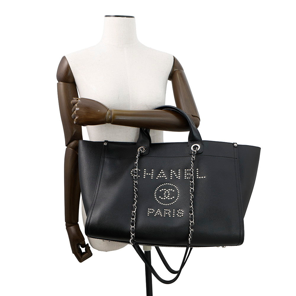 CHANEL Deauville Studded BlackA57067 Caviar Leather Size Large