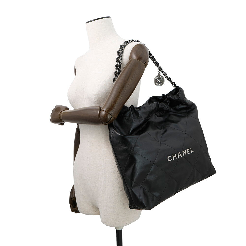 CHANEL CHANEL22 Handbag BlackAS3261 Shiny Calf Leather Size Small
