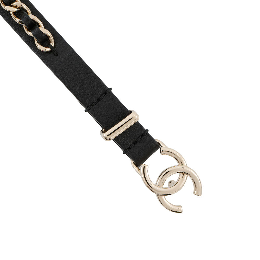 CHANEL ChainCC Logo Belt Size 70 Black Leather