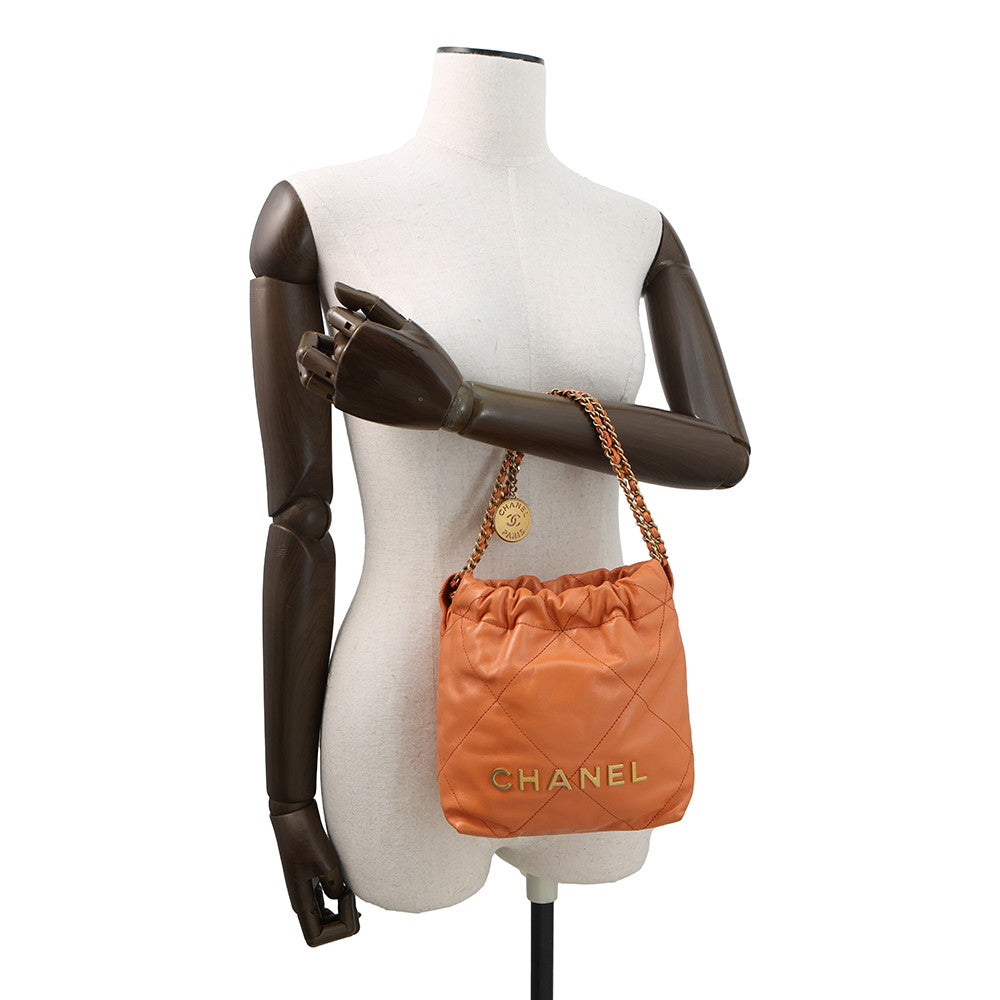 CHANEL 22 Chain Bag OrangeAS3980 Lambskin Size Mini