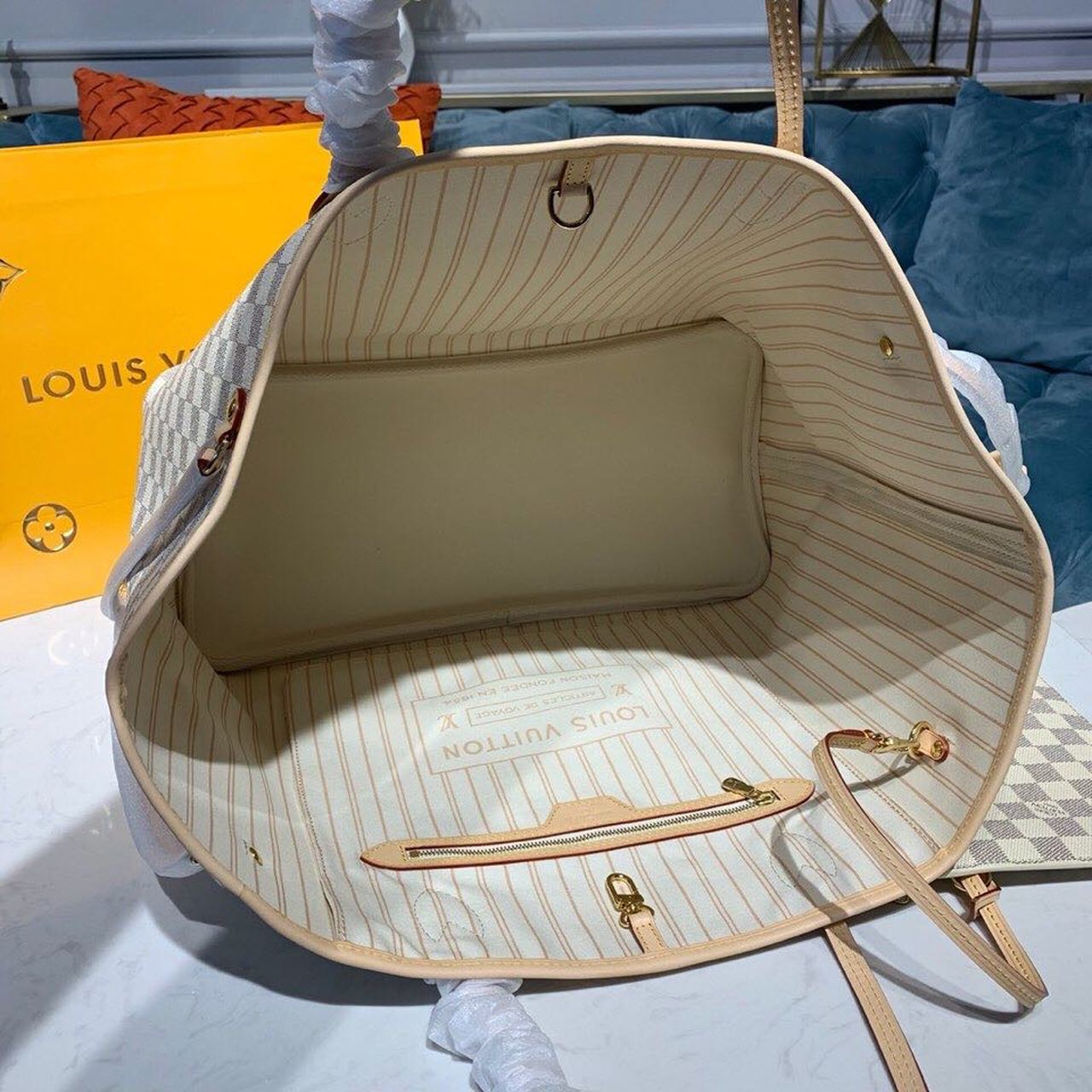 Top Quality Neverfull GM Tote Bag Damier Azur Canvas Beige For Women, Shoulder Bags 15.4in/39cm Top Quality N41360