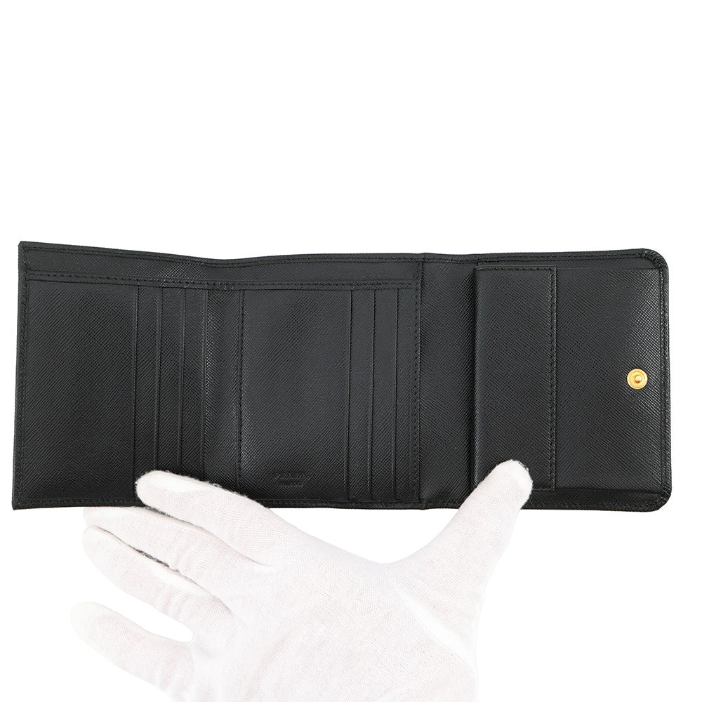PRADA Saffiano Leather Tri-fold Cloth Black1M0176 Leather