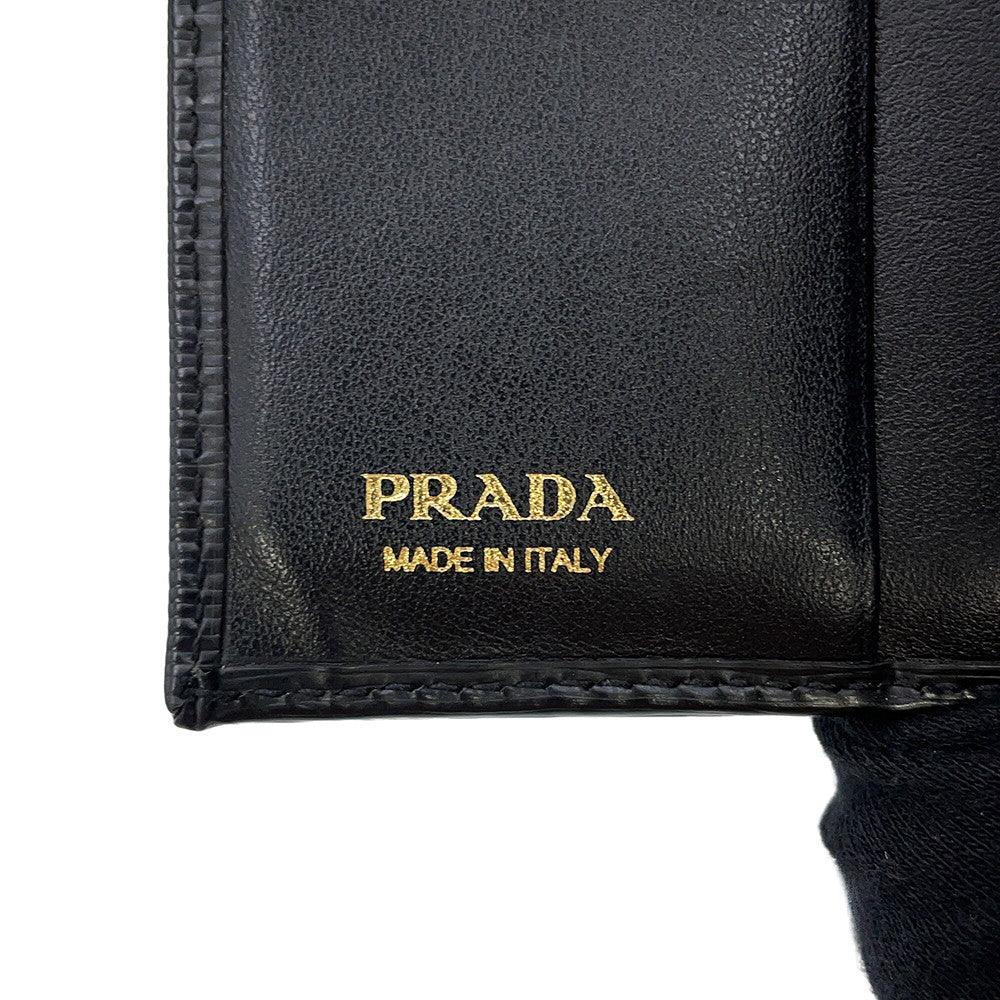 PRADA Logo Bifold Wallet Compact Wallet Black1MV204 Leather