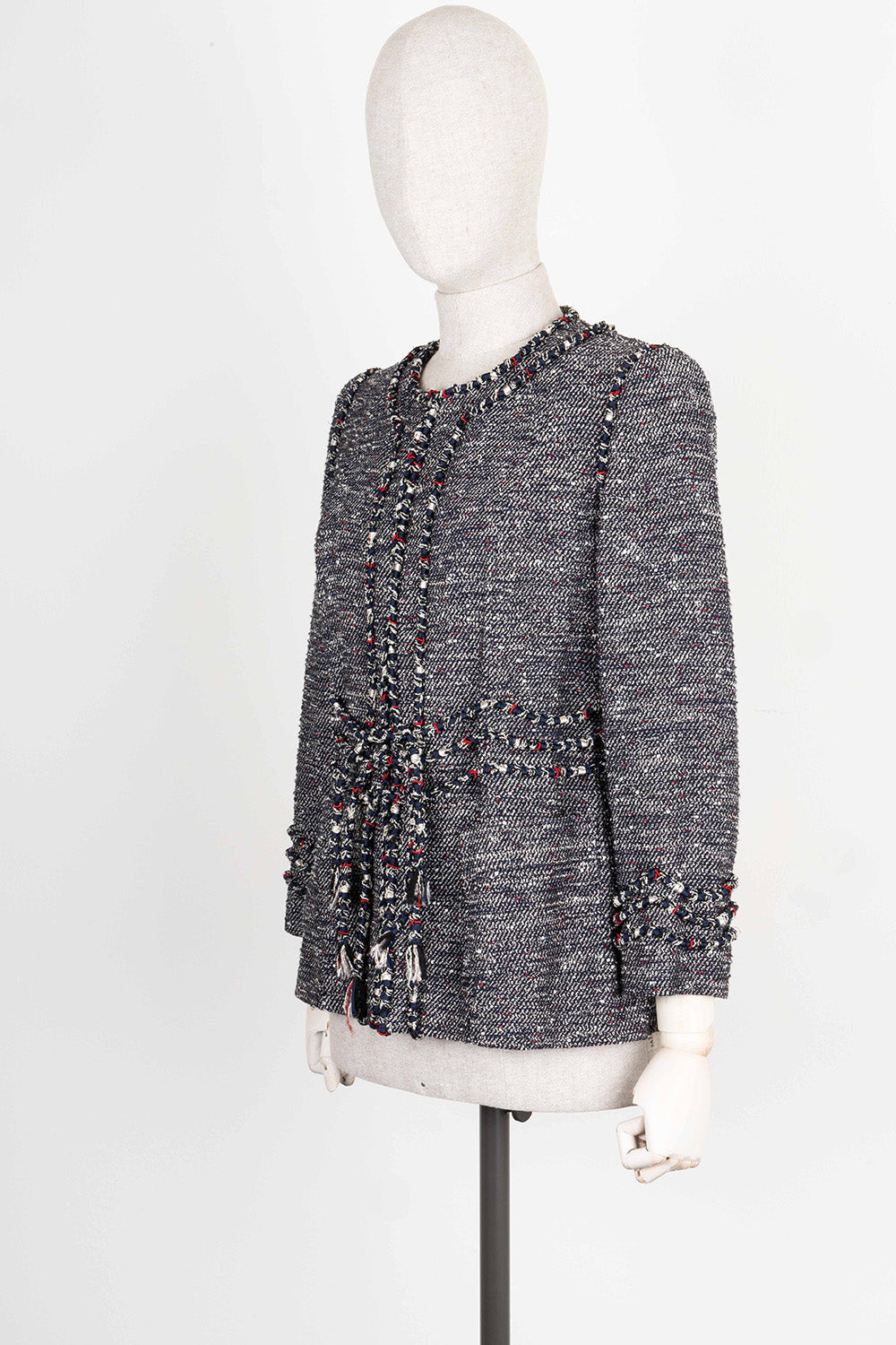 CHANEL Jacket Tweed Blue & Red 10P