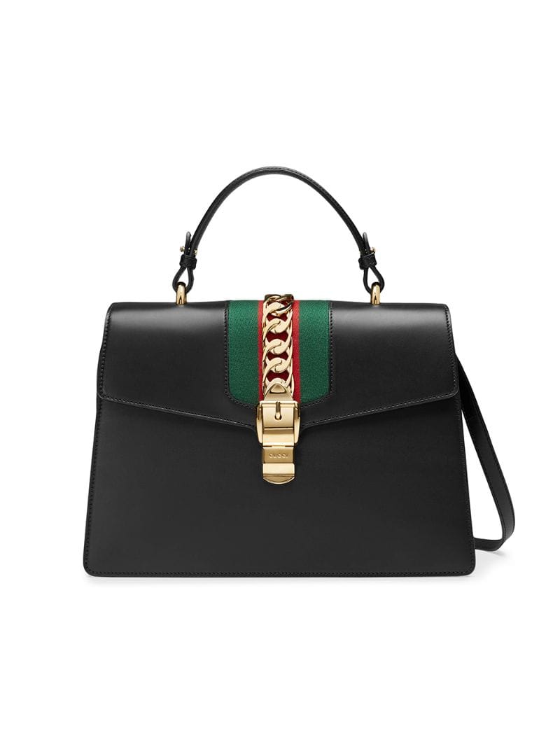 Gucci - Sylvie leather top handle bag - women - metal/Microfibre/Nylon/Leather - One Size - Black