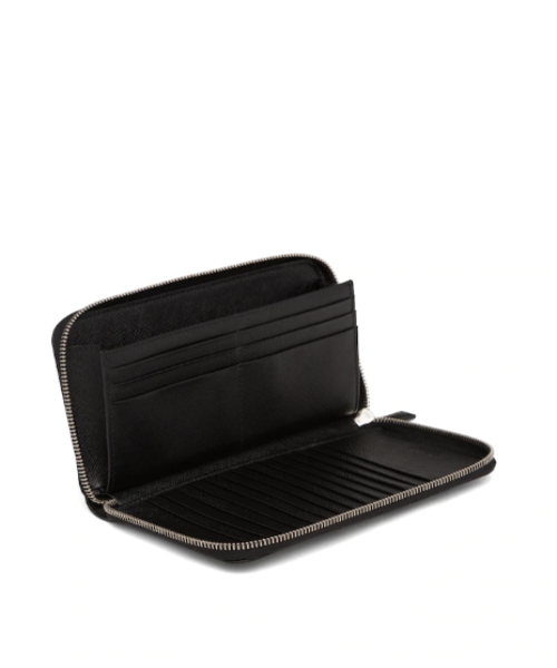 Prada Large Saffiano Leather Wallet Black Silver Hardware