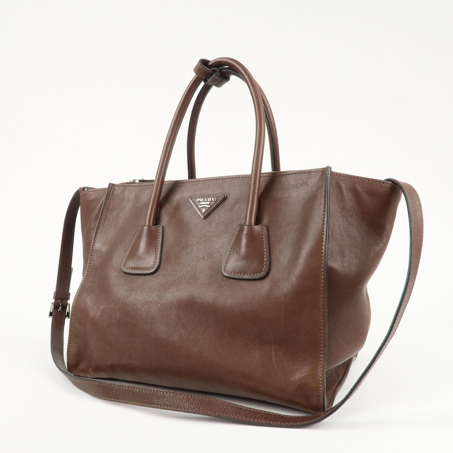 PRADA Triangle Logo Leather 2way Hand Bag Shoulder Bag Brown BN2619 d