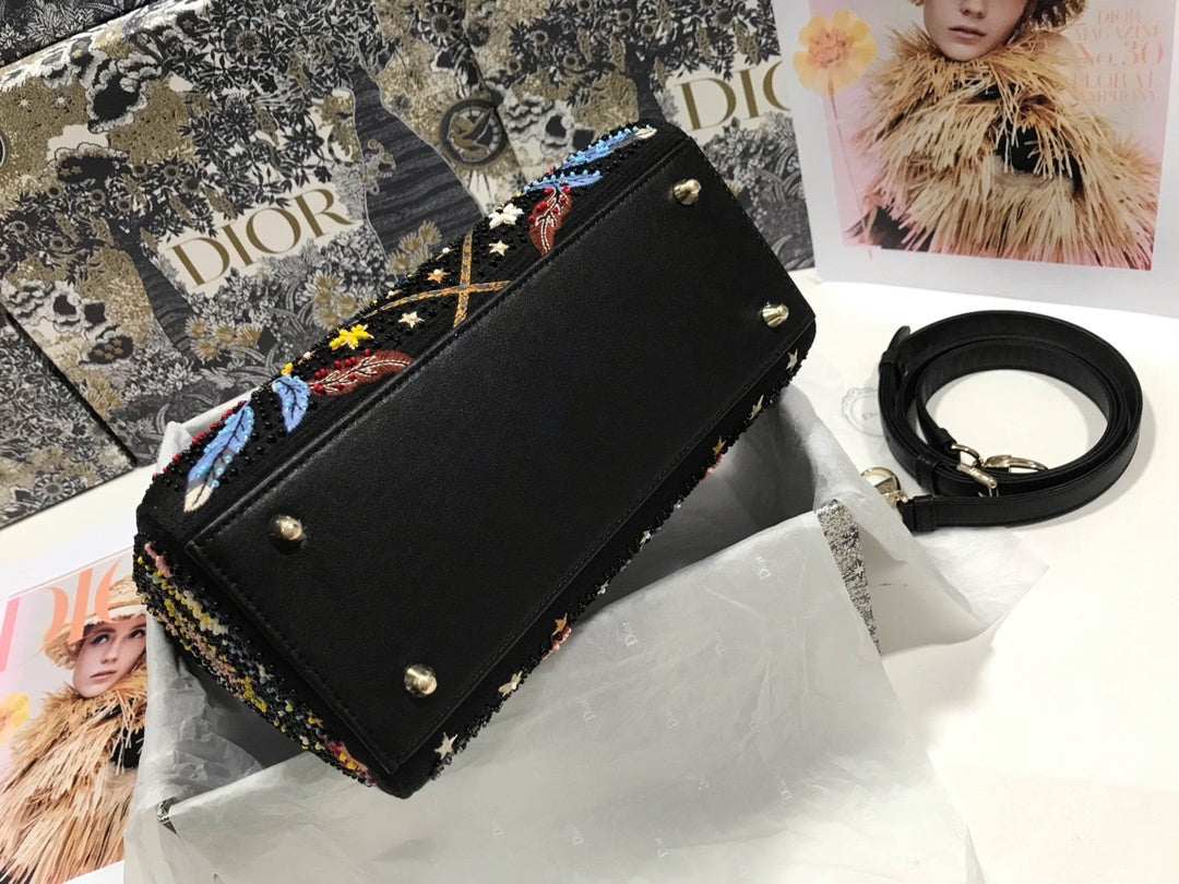 Top Quality MeTop Qualityum Lady Bag Gold Toned Hardware Multicolor Black For Women 9.5in/24cm CD