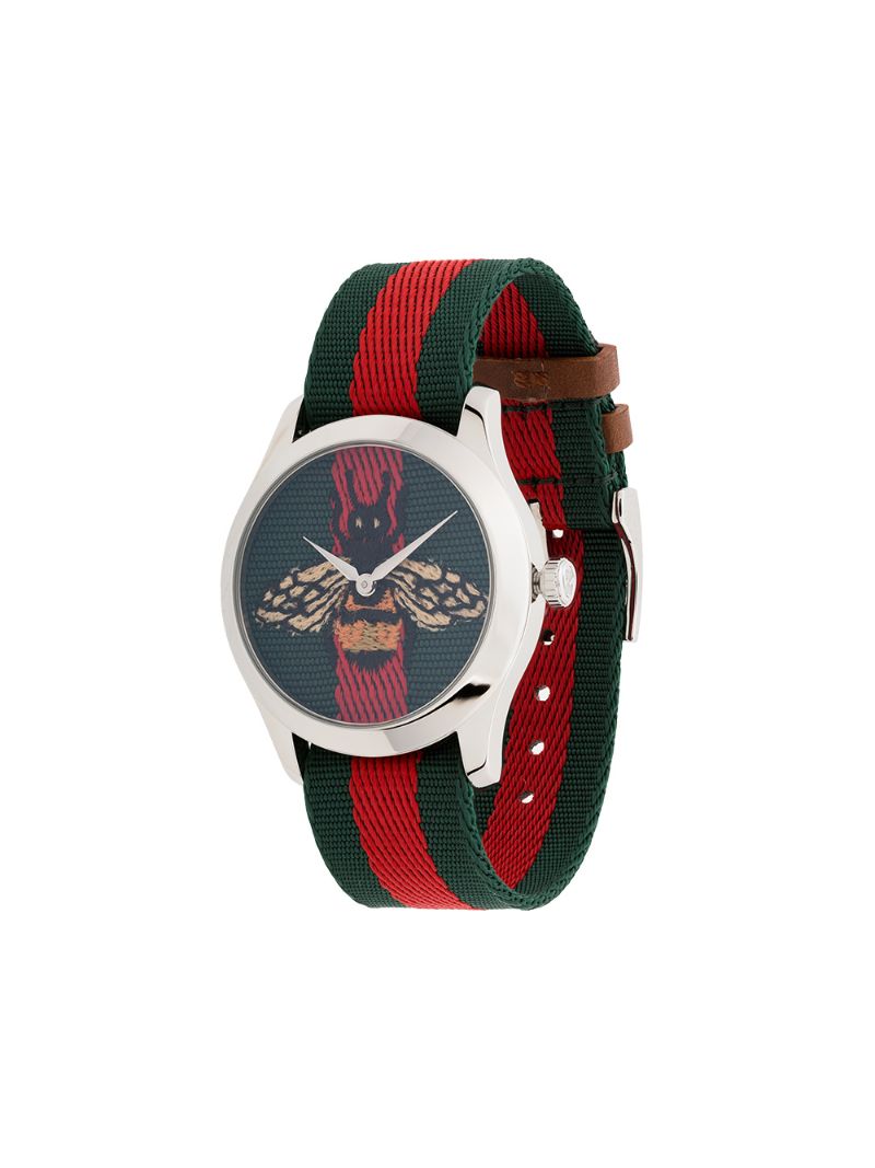 Gucci - G-Timeless 38mm bee Web watch - men - Nylon/Steel - One Size - GREEN