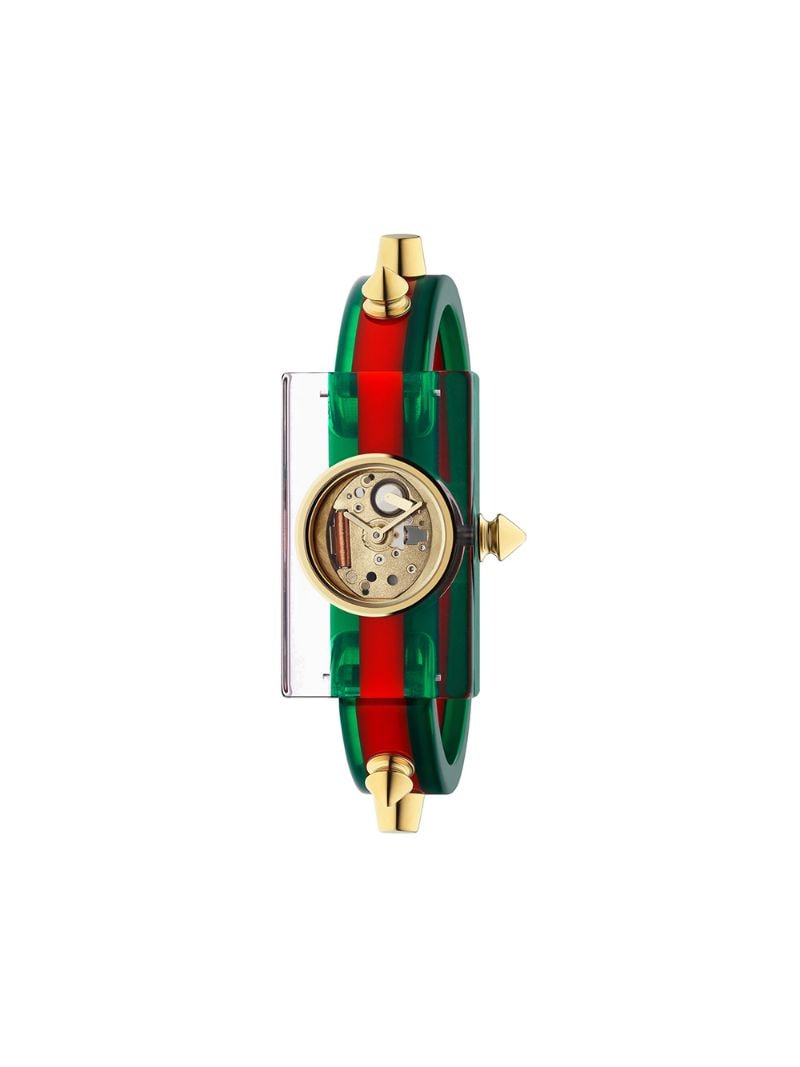 Gucci - Web 24x40mm watch - women - Gold Plated Brass/Polyester/Plexiglass - One Size - Green