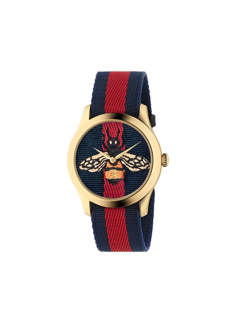 Gucci - G-Timeless 38mm watch - unisex - Nylon/Gold Plated Brass - One Size - Blue