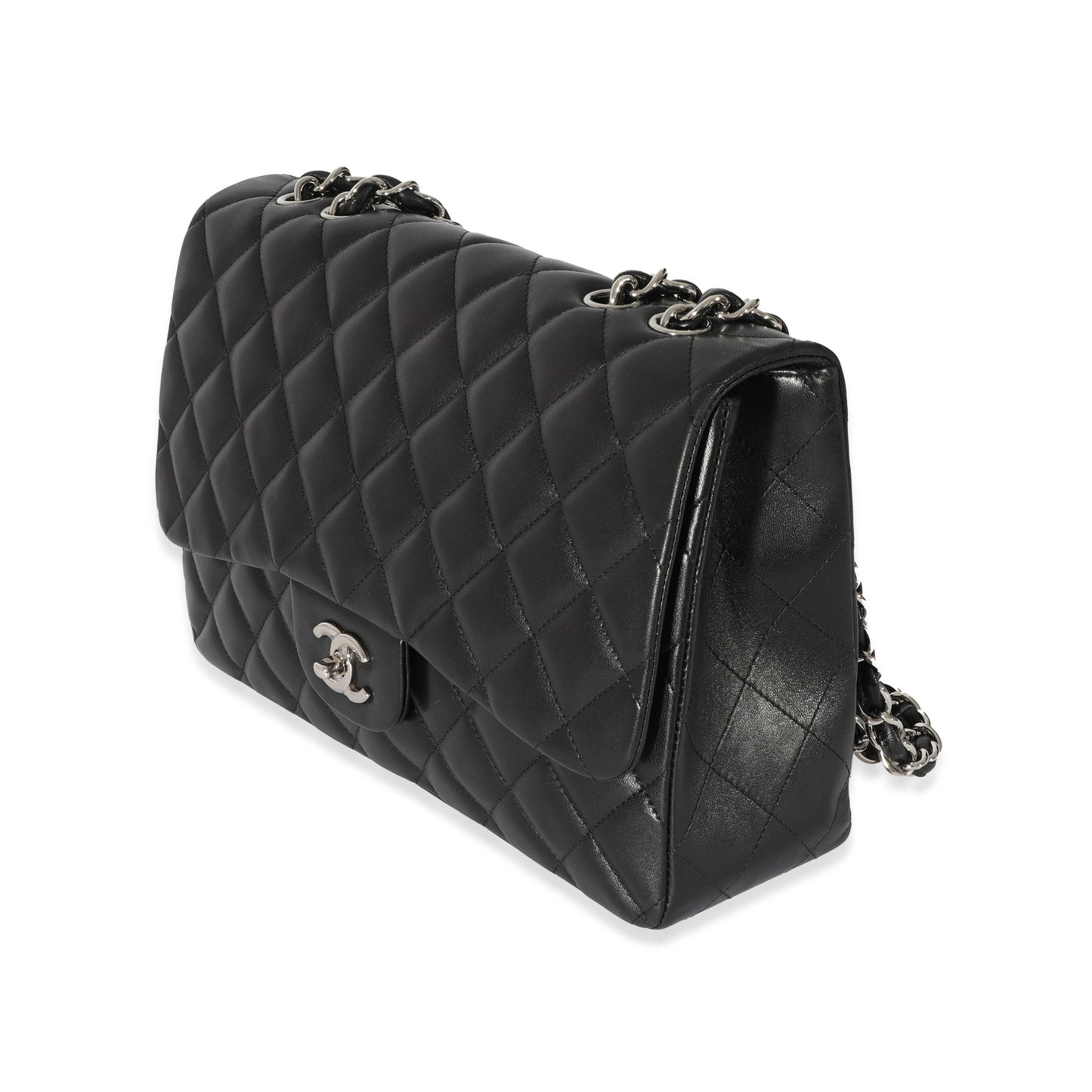 CHANEL Black Lambskin Jumbo Single Flap Bag