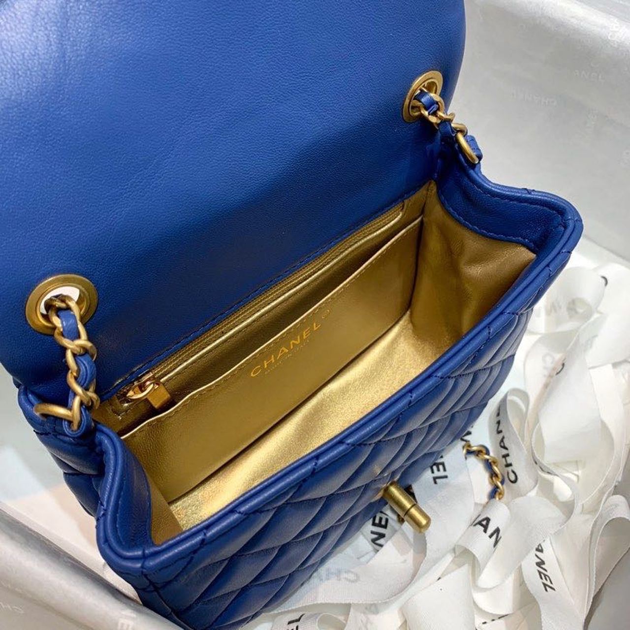 CHLMini Flap Bag With CHLBall On Strap Blue For Women, Women’s Handbags, Shoulder And Crossbody Bags 6.7in/17cm AS1786