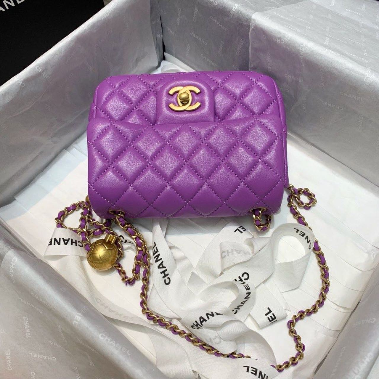 CHLMini Flap Bag With CHLBall On Strap Purple For Women, Women’s Handbags, Shoulder And Crossbody Bags 6.7in/17cm AS1786