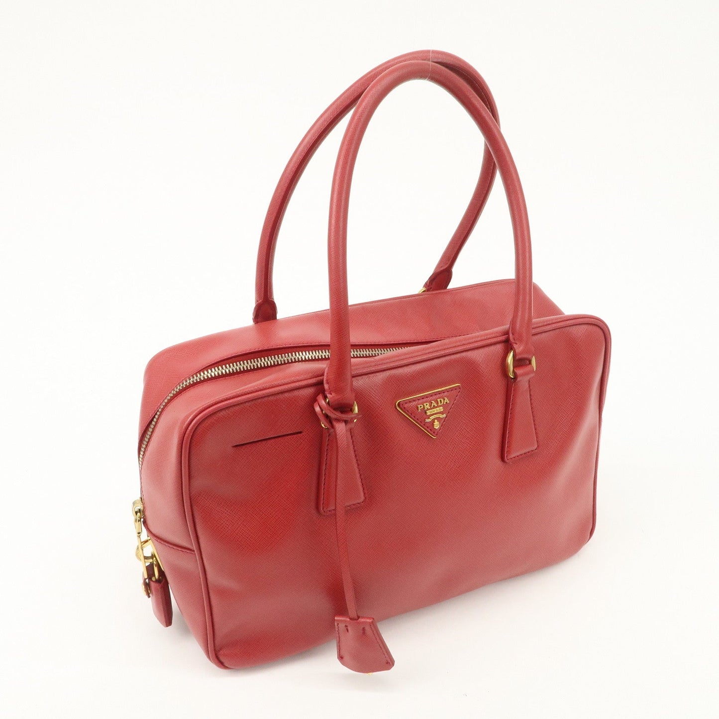 PRADA Triangle Logo Saffiano Leather Boston Bag Hand Bag Red BL0095 d