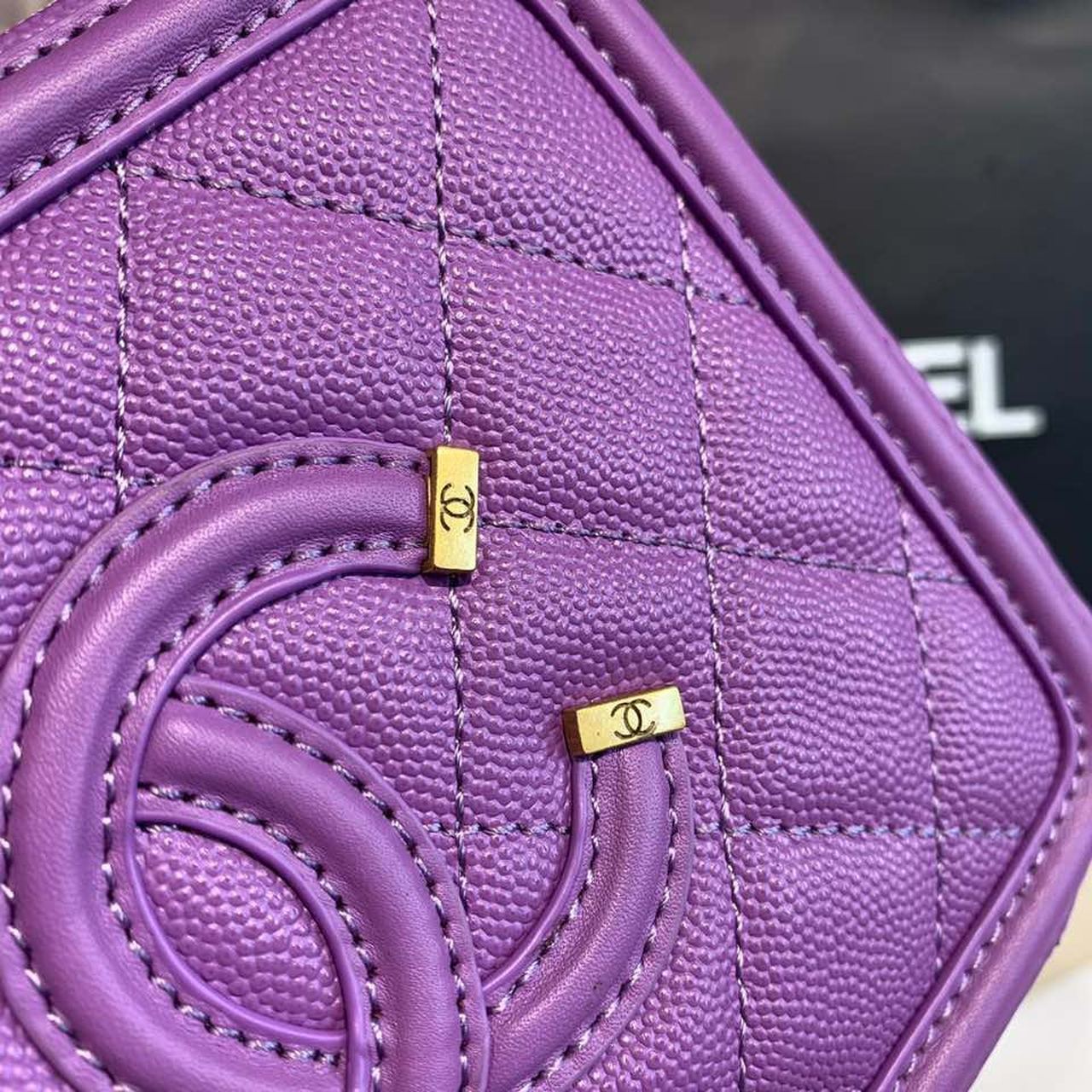 CHL Top QualityTop Qualityligree Vanity Case Bag 18cm Gold Toned Hardware Caviar Leather Spring/Summer Act 1 Collection, Purple