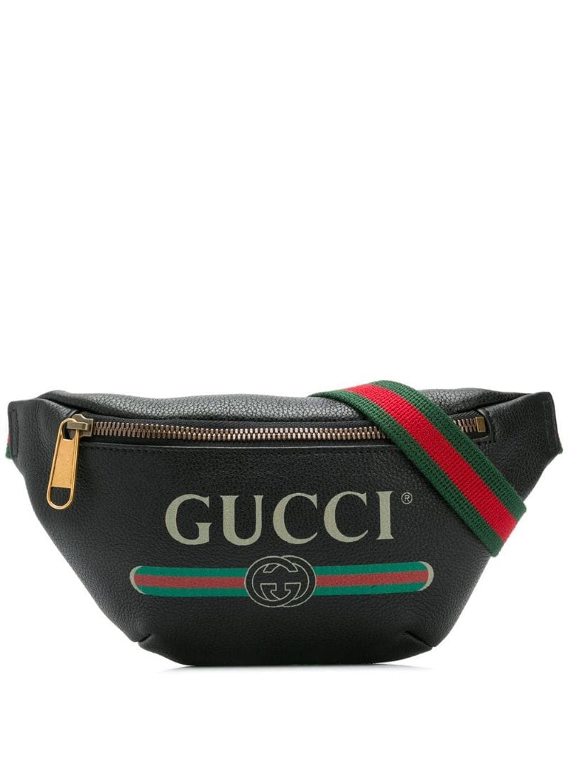 Gucci - logo print belt bag - men - Leather/Linen/Flax - 90, 95 - Black